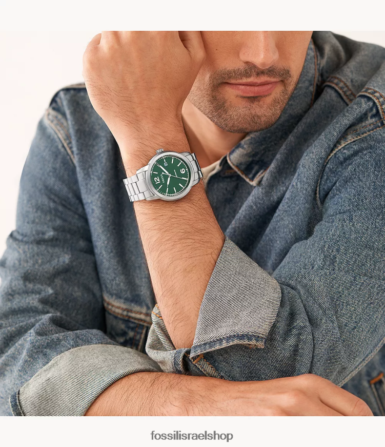 Fossil גברים שעון נירוסטה אוטומטי מורשת L8J0B61365 שעון בגוון כסף