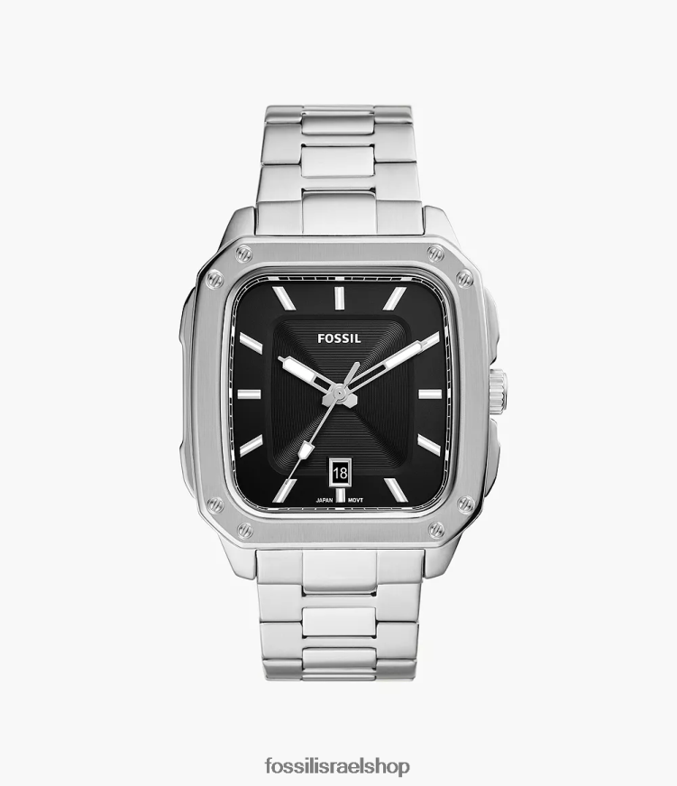 Fossil גברים שעון נירוסטה בעל כיתוב שלוש ידיים L8J0B61366 שעון בגוון כסף