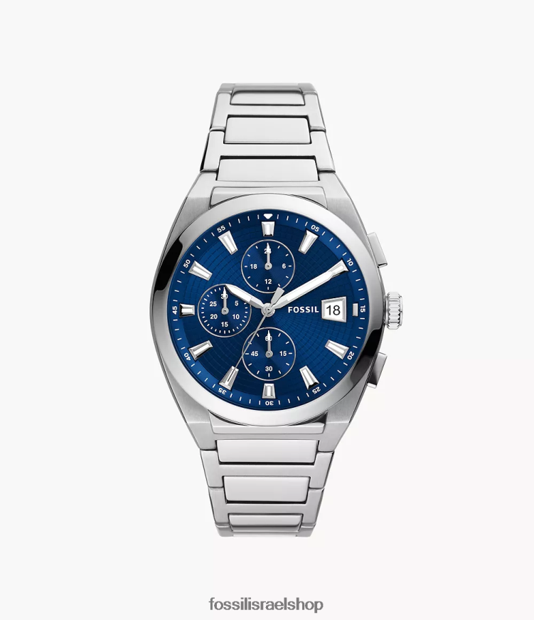 Fossil גברים שעון אוורט כרונוגרף מנירוסטה L8J0B61373 שעון בגוון כסף