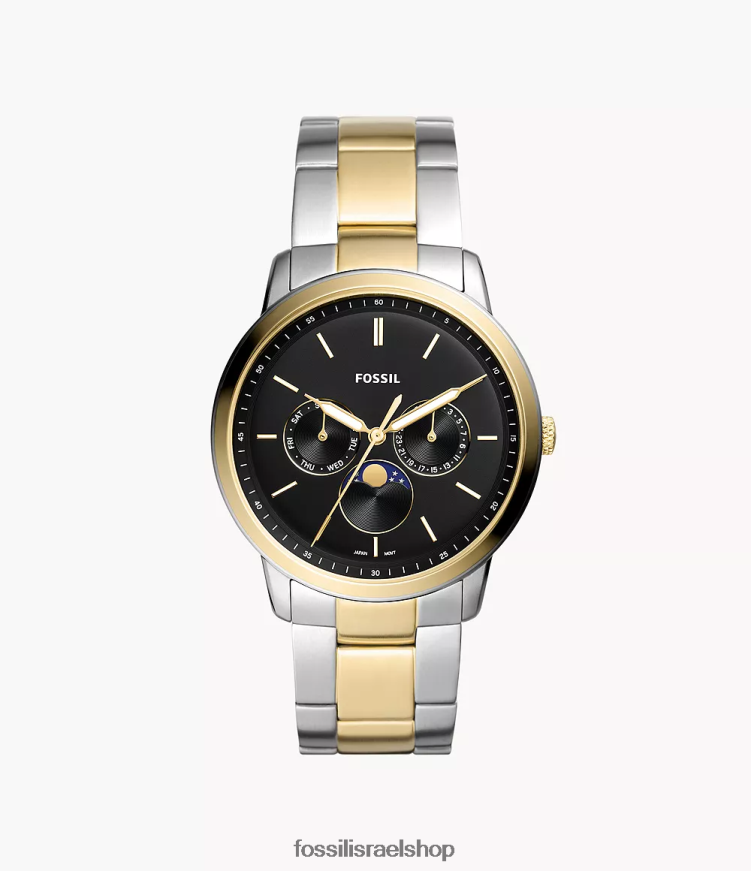 Fossil גברים שעון נירוסטה רב תכליתי ניטרה פאז ירח L8J0B61376 שעון דו-גוני