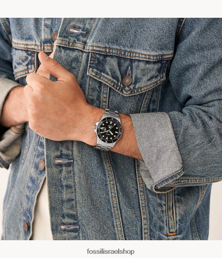 Fossil גברים שעון נירוסטה בעל תמר תלת ידיים L8J0B61378 שעון כְּחוֹל