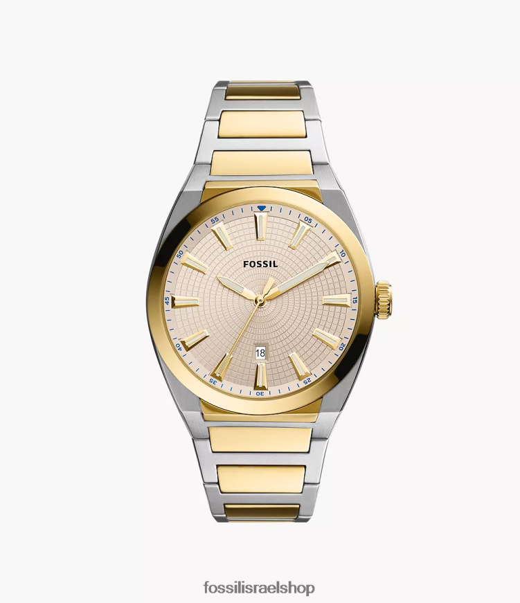 Fossil גברים שעון אוורט תלת ידיים מפלדת אל חלד L8J0B61379 שעון דו-גוני