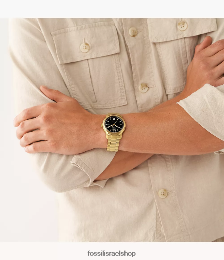 Fossil גברים שעון נירוסטה אוטומטי מורשת L8J0B61382 שעון גוון זהב