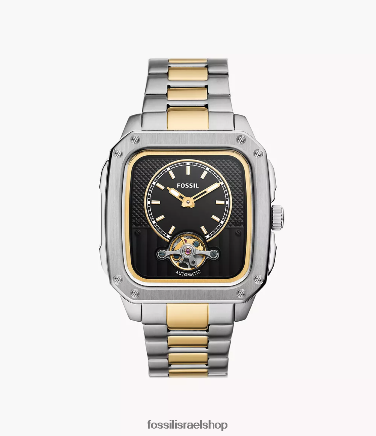Fossil גברים שעון נירוסטה אוטומטי עם כיתוב L8J0B61383 שעון דו-גוני