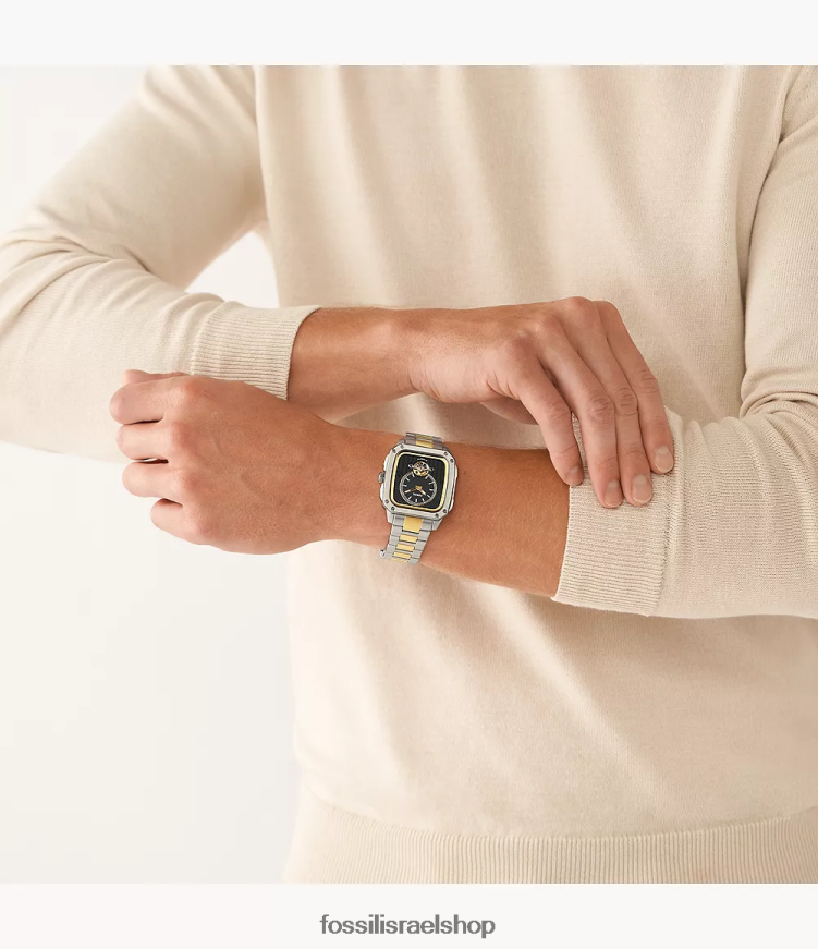 Fossil גברים שעון נירוסטה אוטומטי עם כיתוב L8J0B61383 שעון דו-גוני