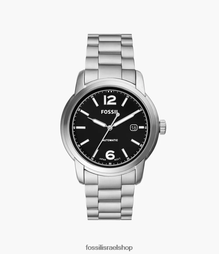 Fossil גברים שעון נירוסטה אוטומטי מורשת L8J0B61384 שעון בגוון כסף