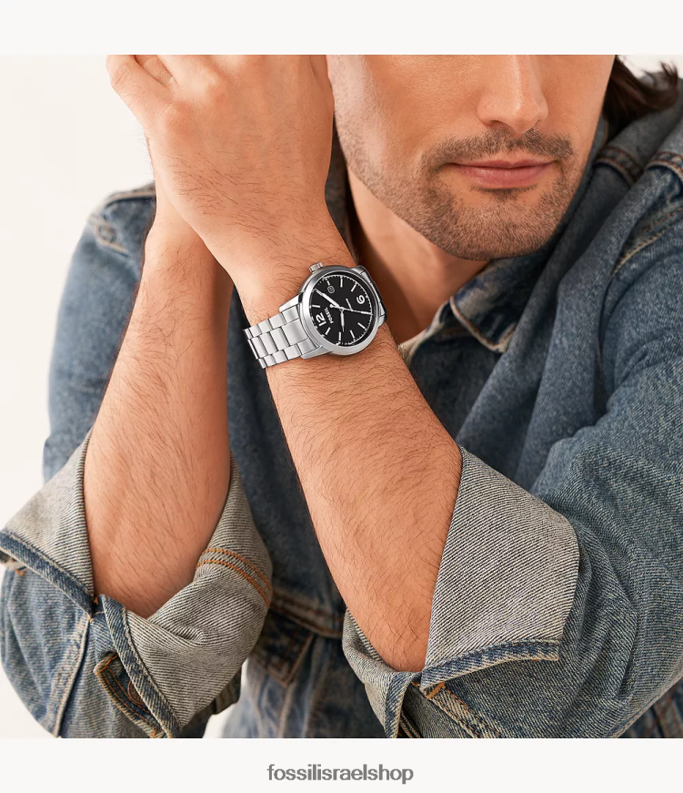 Fossil גברים שעון נירוסטה אוטומטי מורשת L8J0B61384 שעון בגוון כסף
