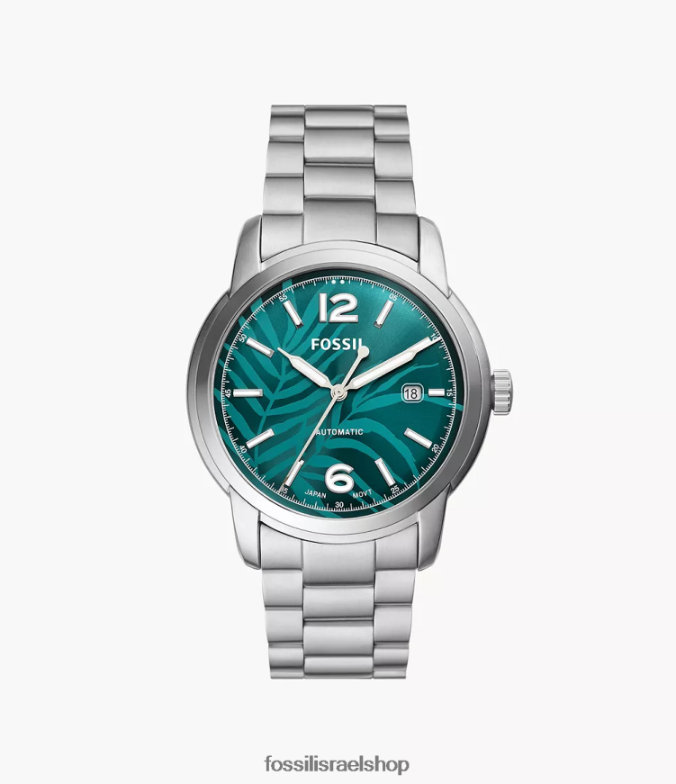 Fossil גברים שעון נירוסטה אוטומטי מורשת L8J0B61385 שעון בגוון כסף