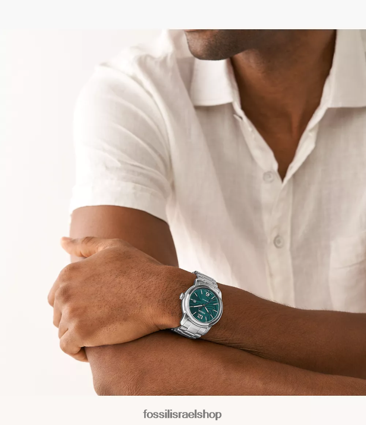 Fossil גברים שעון נירוסטה אוטומטי מורשת L8J0B61385 שעון בגוון כסף