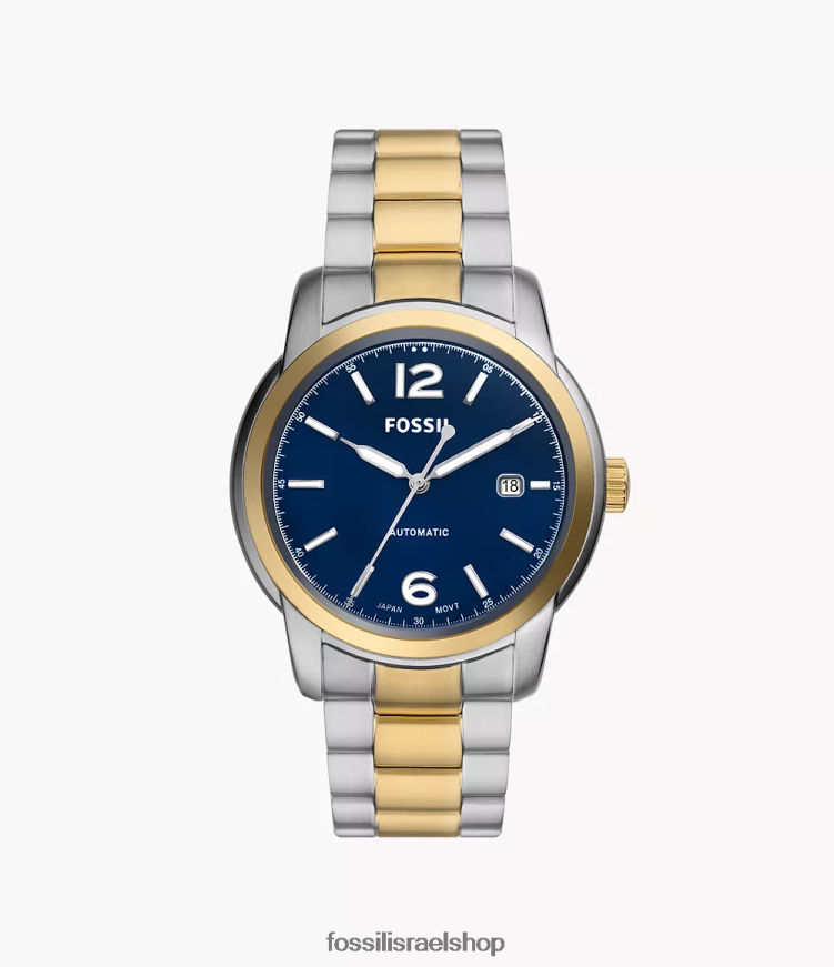 Fossil גברים שעון נירוסטה אוטומטי מורשת L8J0B61386 שעון דו-גוני
