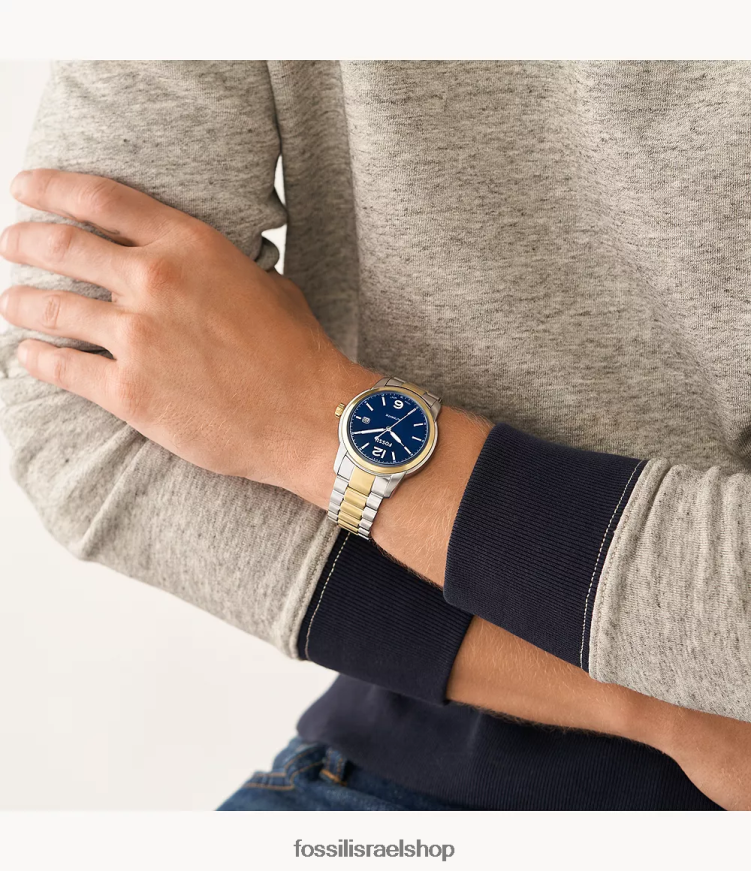 Fossil גברים שעון נירוסטה אוטומטי מורשת L8J0B61386 שעון דו-גוני