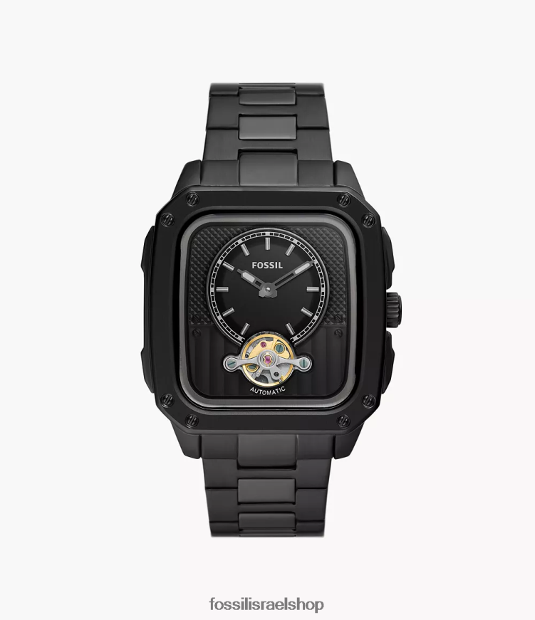 Fossil גברים שעון נירוסטה אוטומטי עם כיתוב L8J0B61387 שעון שָׁחוֹר