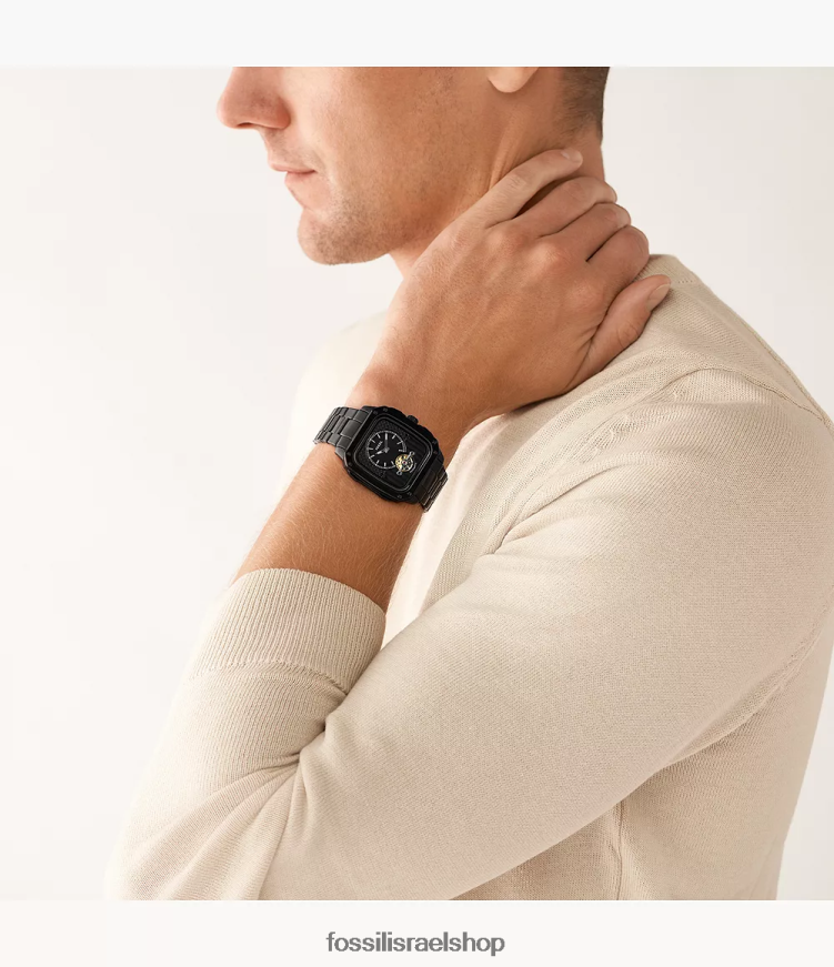 Fossil גברים שעון נירוסטה אוטומטי עם כיתוב L8J0B61387 שעון שָׁחוֹר