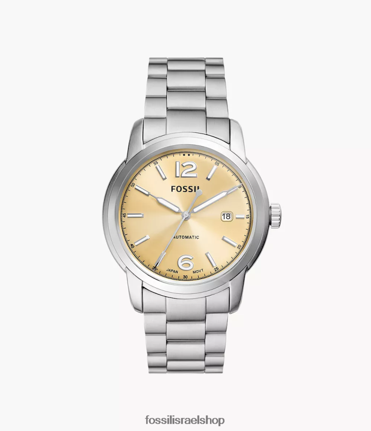 Fossil גברים שעון נירוסטה אוטומטי מורשת L8J0B61391 שעון בגוון כסף