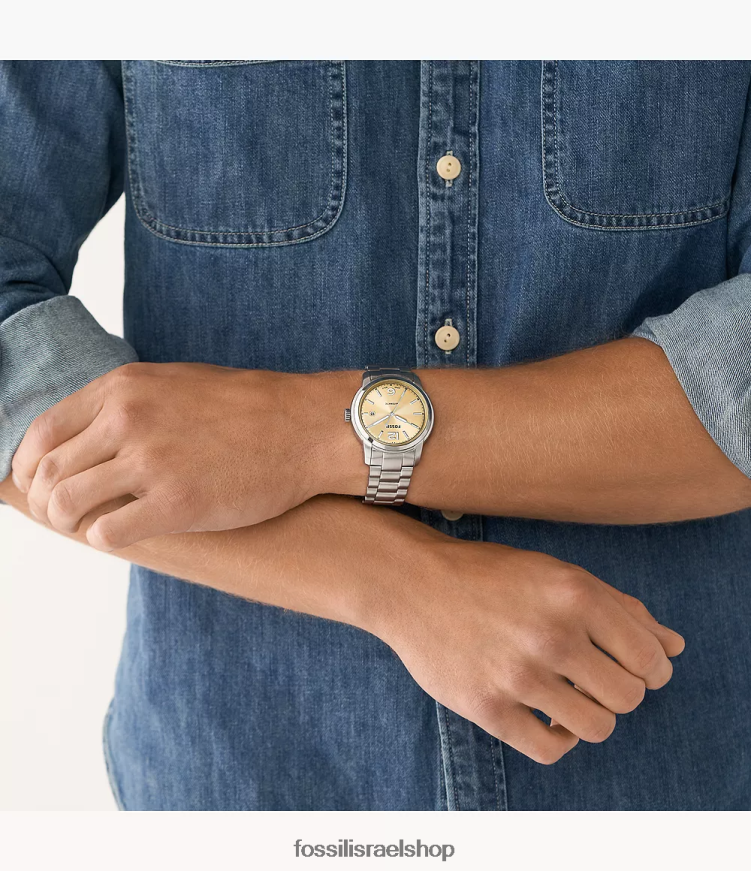 Fossil גברים שעון נירוסטה אוטומטי מורשת L8J0B61391 שעון בגוון כסף