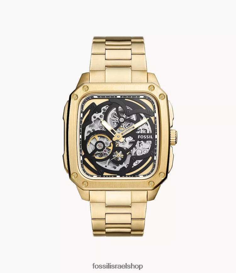 Fossil גברים שעון נירוסטה אוטומטי עם כיתוב L8J0B61392 שעון גוון זהב