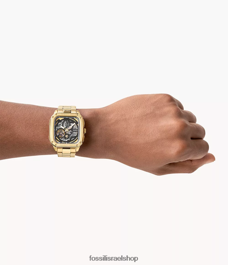 Fossil גברים שעון נירוסטה אוטומטי עם כיתוב L8J0B61392 שעון גוון זהב