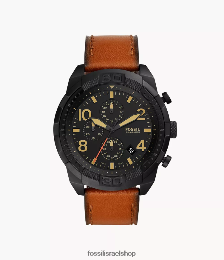 Fossil גברים שעון עור מזוודות ברונסון כרונוגרף L8J0B61393 שעון שחור חום