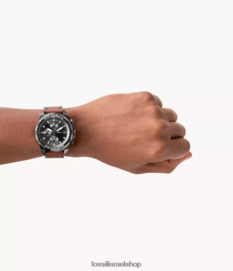 Fossil גברים שעון עור ברונסון כרונוגרף לייטהייד L8J0B61394 שעון חום