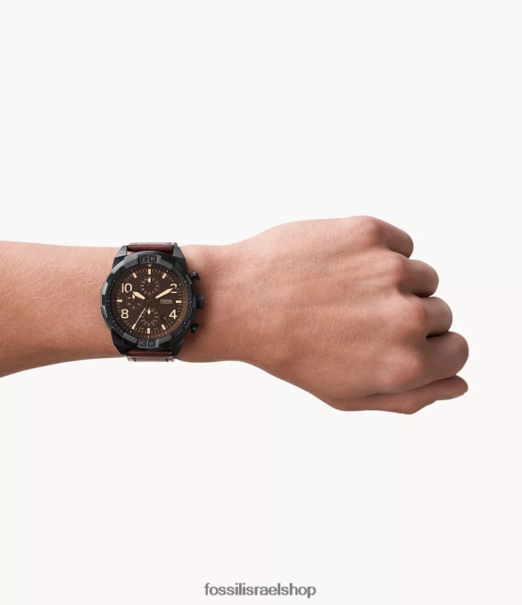Fossil גברים שעון עור ברונסון כרונוגרף לייטהייד L8J0B61395 שעון חום כהה