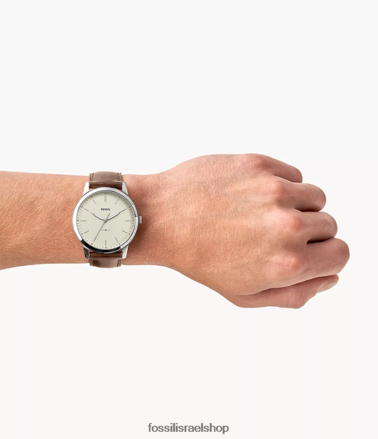 Fossil גברים שעון העור המינימליסטי בעל שלוש הידיים L8J0B61400 שעון חום