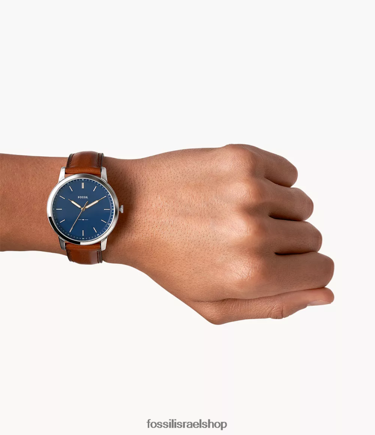 Fossil גברים שעון העור הדק המינימליסטי בעל שלוש ידיים L8J0B61403 שעון חום בהיר