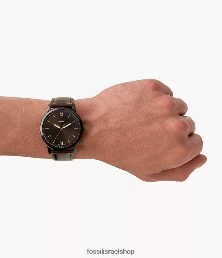 Fossil גברים שעון עור מינימליסטי בעל שלוש ידיים L8J0B61405 שעון חום