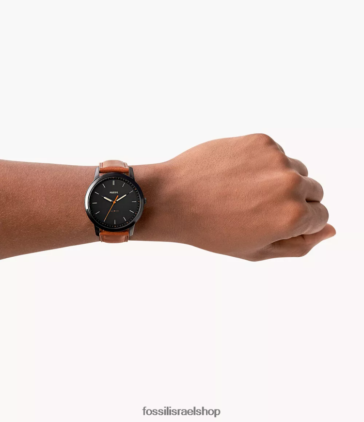 Fossil גברים שעון העור הדק המינימליסטי בעל שלוש ידיים L8J0B61406 שעון חום בהיר