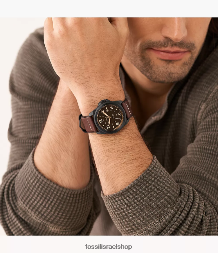 Fossil גברים שעון עור לייט-היד בשלוש ידיים ברונזון L8J0B61413 שעון חום כהה