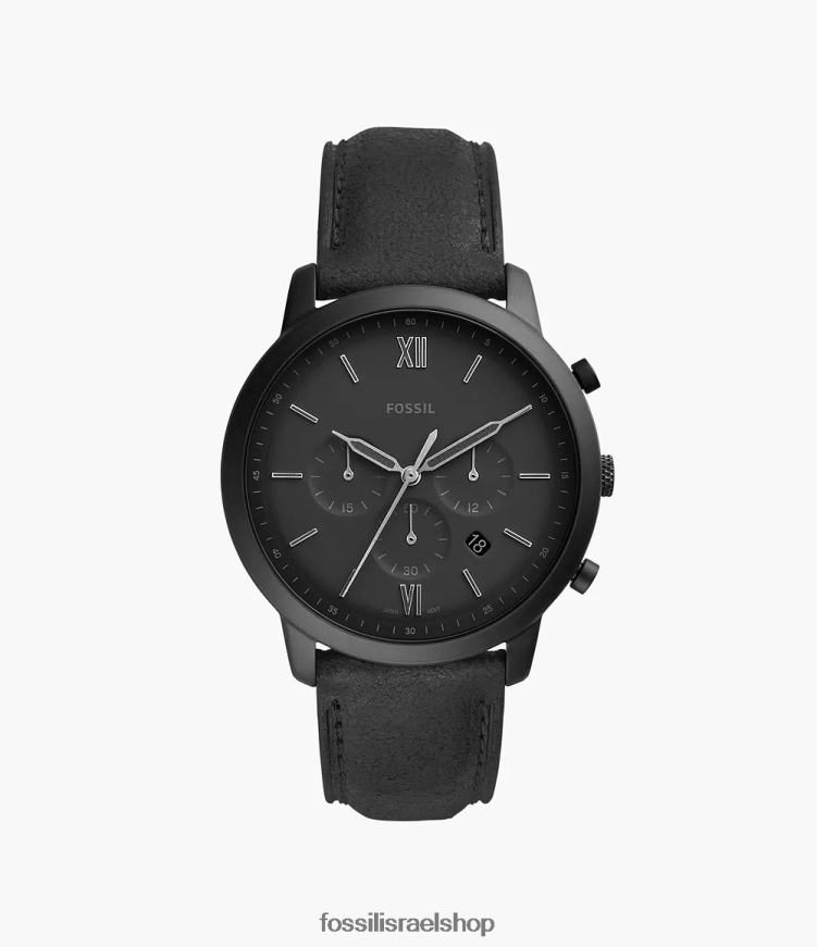 Fossil גברים שעון עור נייטרה כרונוגרף L8J0B61417 שעון שָׁחוֹר