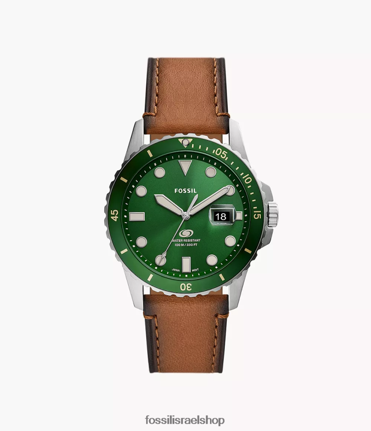 Fossil גברים שעון עור לייט-היד בעל שלוש ידיים L8J0B61427 שעון כְּחוֹל