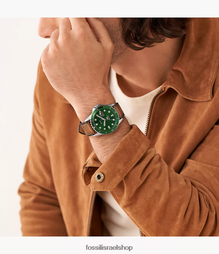 Fossil גברים שעון עור לייט-היד בעל שלוש ידיים L8J0B61427 שעון כְּחוֹל