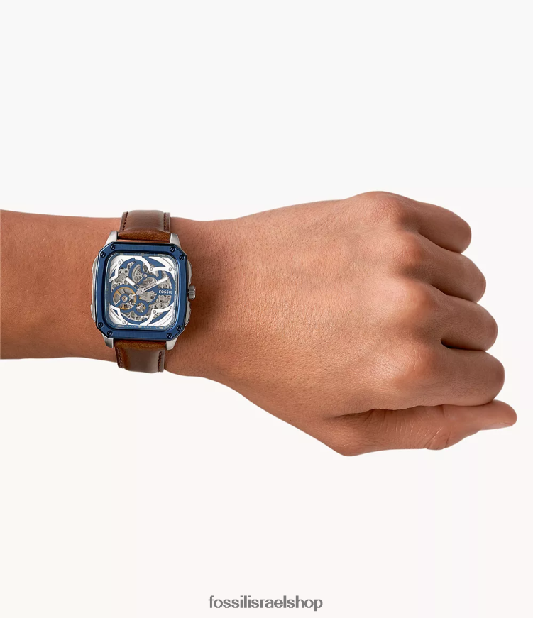 Fossil גברים שעון עור אוטומטי עם כיתוב L8J0B61428 שעון חום