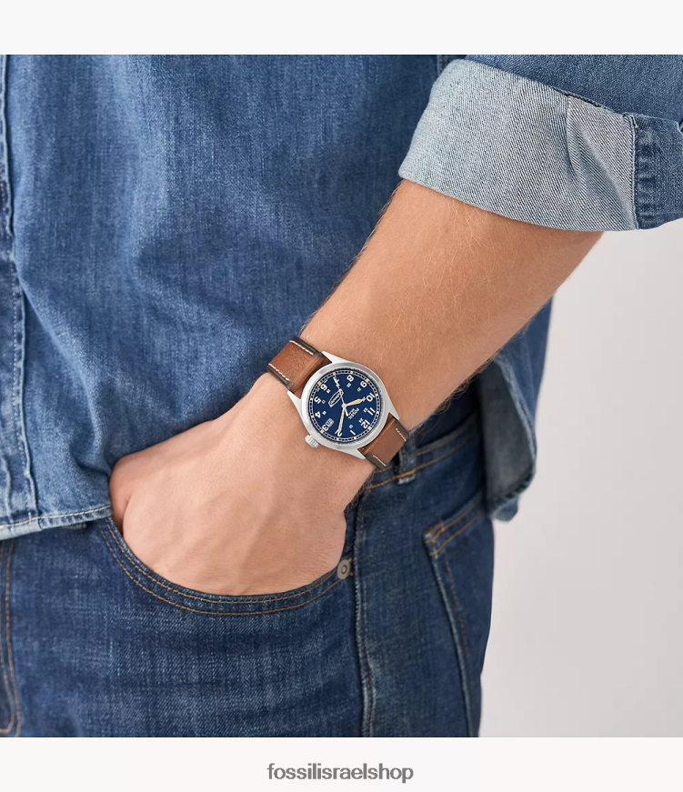 Fossil גברים שעון עור לייט-היד מופעל על ידי דיפנדר L8J0B61429 שעון מטען