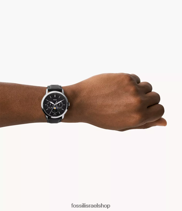 Fossil גברים שעון עור לייט-היד מולטי-פונקציונלי ניוטרה ירח L8J0B61430 שעון שָׁחוֹר