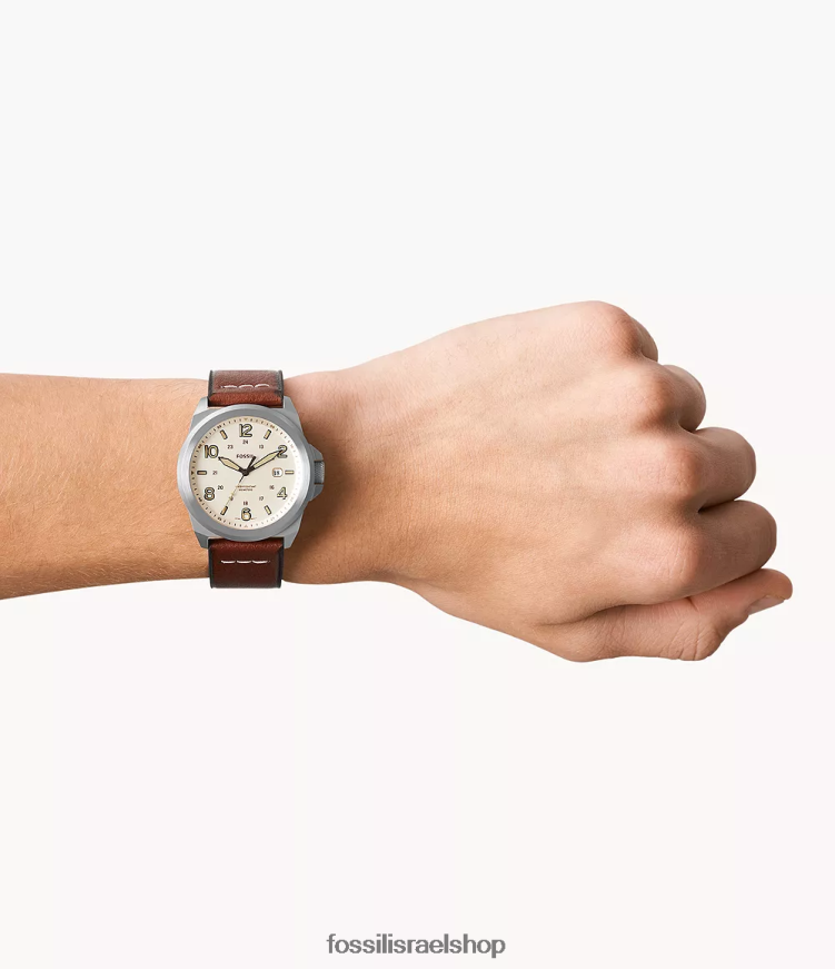 Fossil גברים שעון עור לייט-היד בשלוש ידיים ברונזון L8J0B61439 שעון חום בינוני