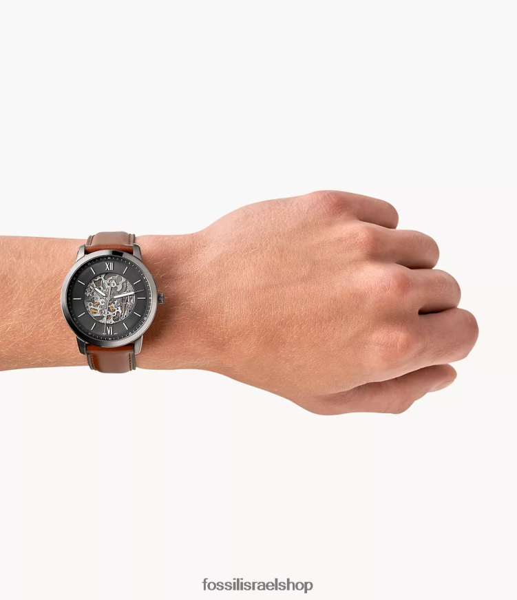 Fossil גברים שעון עור אוטומטי נייטרה L8J0B61442 שעון עַנבָּר