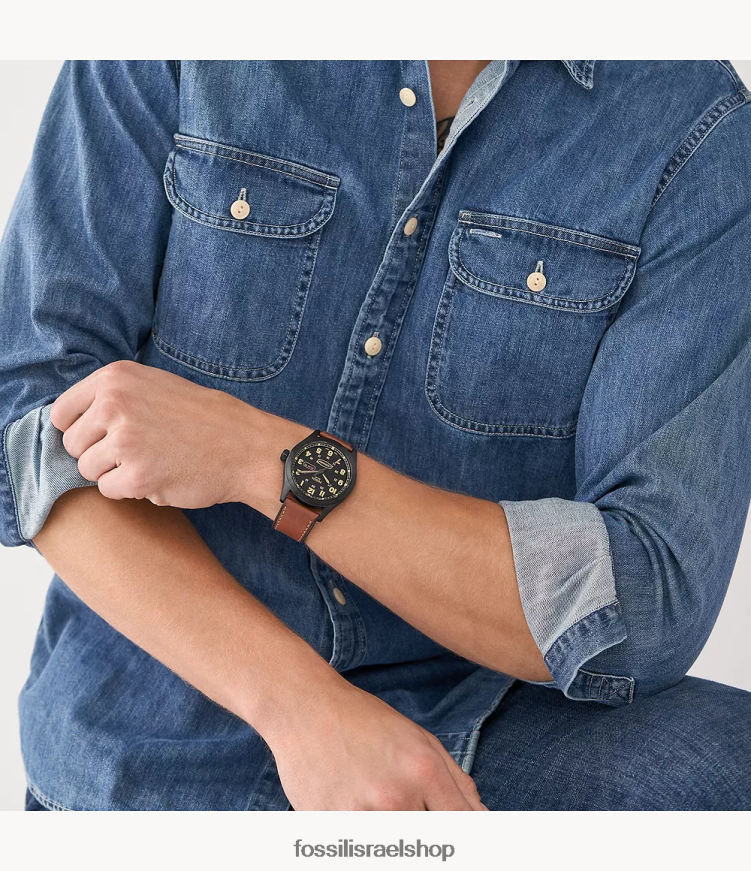 Fossil גברים שעון עור מופעל על ידי דיפנדר L8J0B61443 שעון מטען