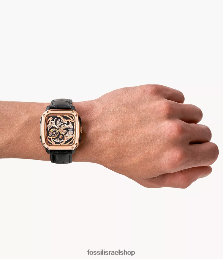 Fossil גברים שעון עור אוטומטי עם כיתוב L8J0B61445 שעון שָׁחוֹר