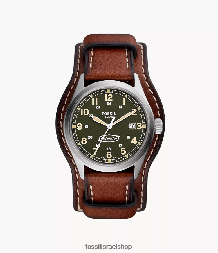 Fossil גברים שעון עור לייט-היד מופעל על ידי דיפנדר L8J0B61450 שעון חום בינוני