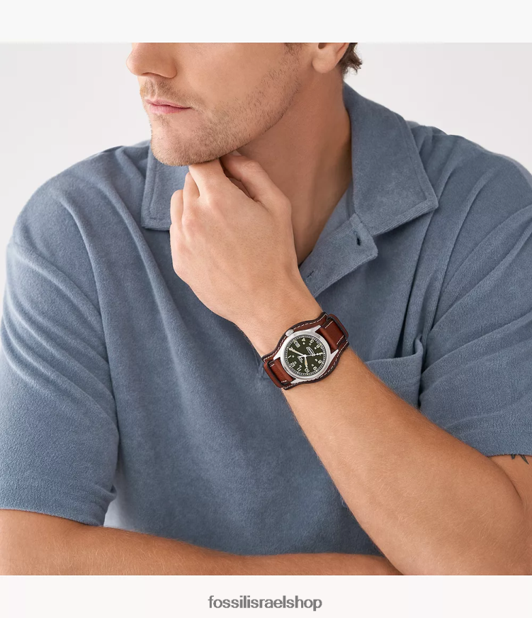 Fossil גברים שעון עור לייט-היד מופעל על ידי דיפנדר L8J0B61450 שעון חום בינוני