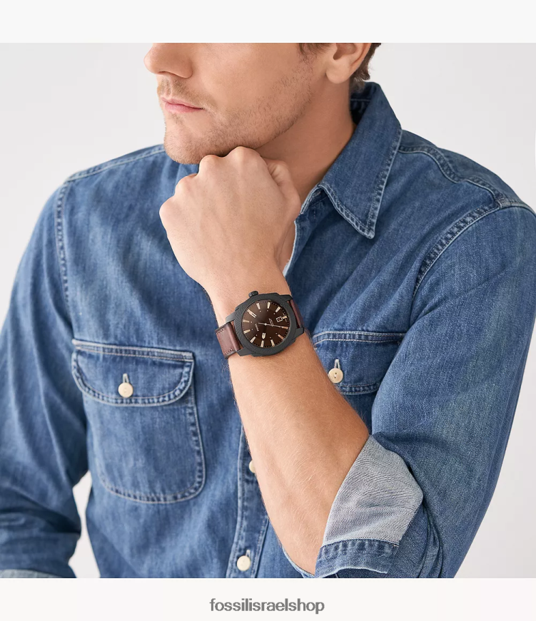 Fossil גברים מכונה תלת ידיים שעון עור לייטהייד L8J0B61456 שעון חום כהה
