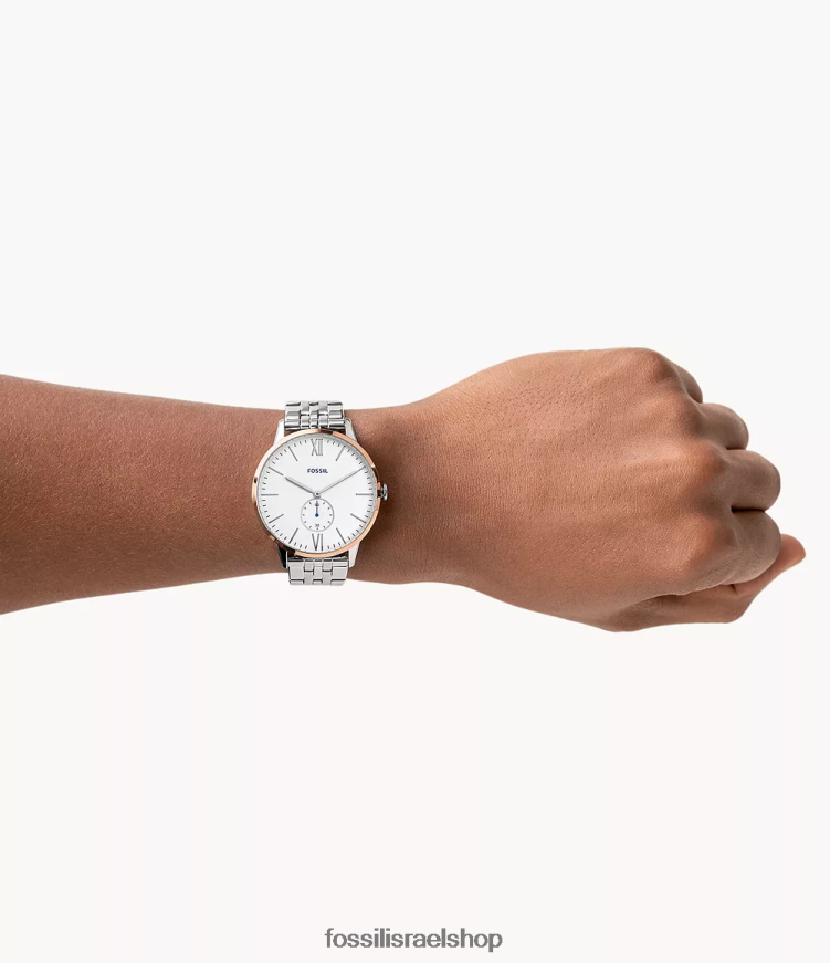 Fossil גברים ערכת השעונים שלו ושלה עם שלוש ידיים מנירוסטה L8J0B61568 שעון כסף