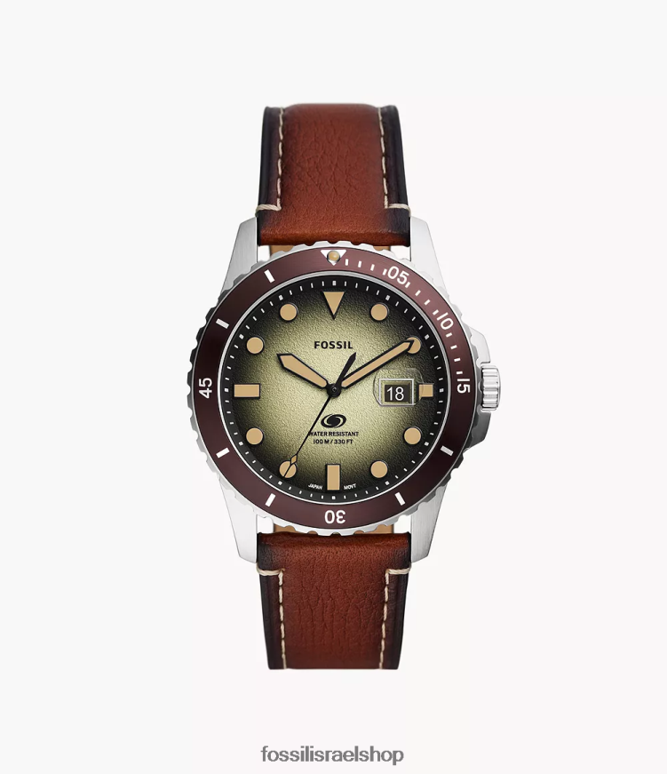 Fossil גברים שעון עור לייט-היד בעל שלוש ידיים L8J0B61573 שעון כְּחוֹל