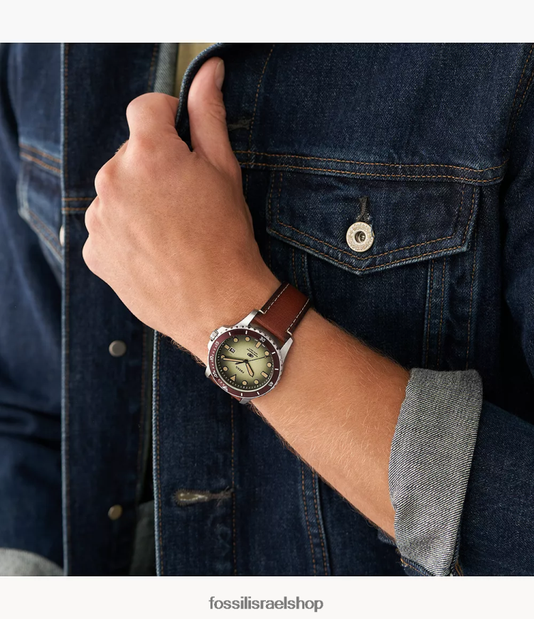 Fossil גברים שעון עור לייט-היד בעל שלוש ידיים L8J0B61573 שעון כְּחוֹל