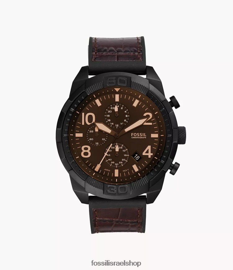 Fossil גברים שעון ברונזון כרונוגרף עור וגומי L8J0B61582 שעון קרוקו חום