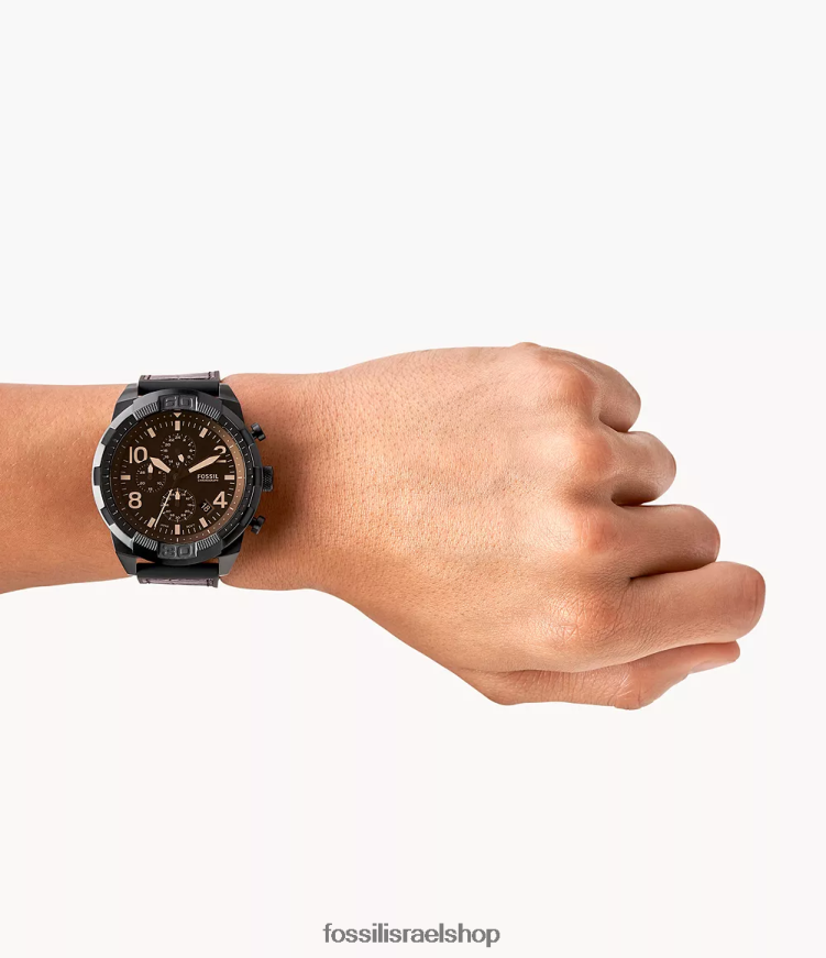 Fossil גברים שעון ברונזון כרונוגרף עור וגומי L8J0B61582 שעון קרוקו חום