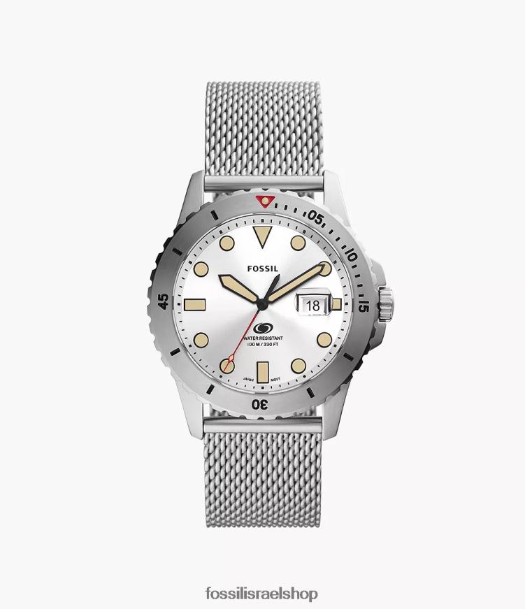 Fossil גברים שעון רשת נירוסטה בעל שלוש ידיים L8J0B61599 שעון כְּחוֹל