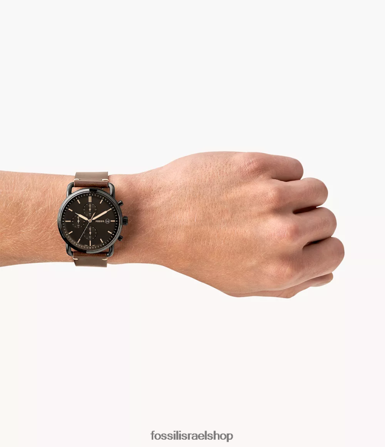 Fossil גברים שעון העור הכרונוגרף הנוסע L8J0B61607 שעון חום