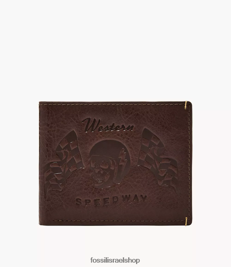 Fossil גברים ברונזון דופול עם תעודת זהות L8J0B61697 ארנק חום כהה